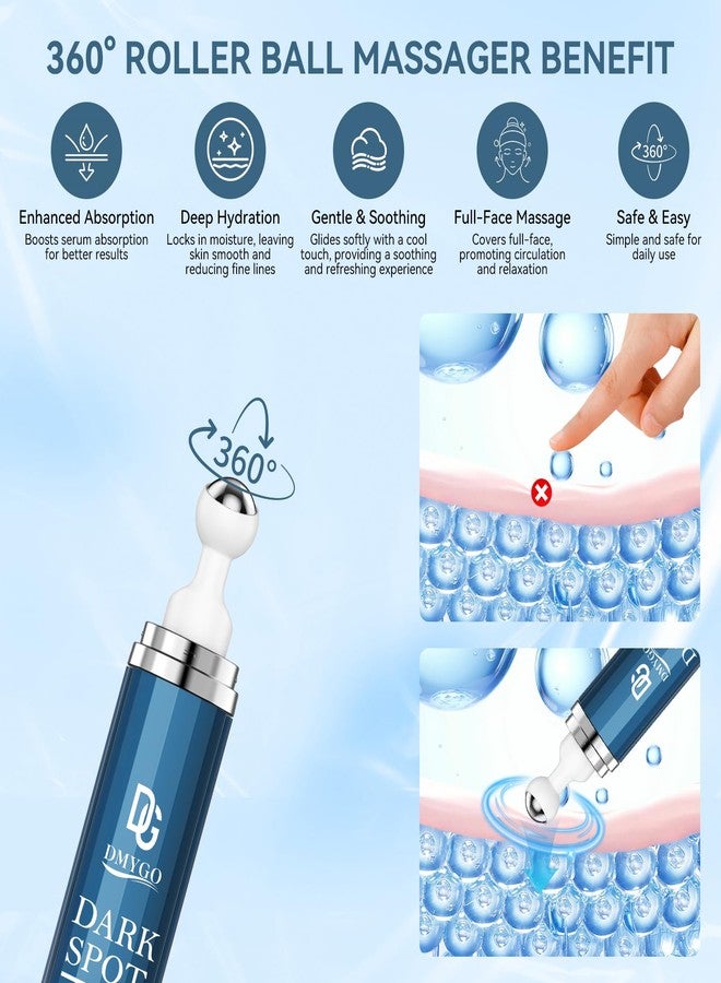 DMYGO مزيل البقع الداكنة للوجه والجسم، سيروم مصحح للبقع الداكنة، مزيل بقع الشيخوخة والنمش، سيروم للعناية بالبشرة لتوحيد لون البشرة مع كرة تدليك دوارة 360 درجة، 0.67 أونصة سائلة - Image 4